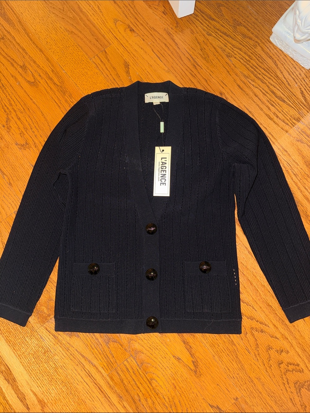 L'AGENCE Irvin Pointelle Knit Cardigan - Black